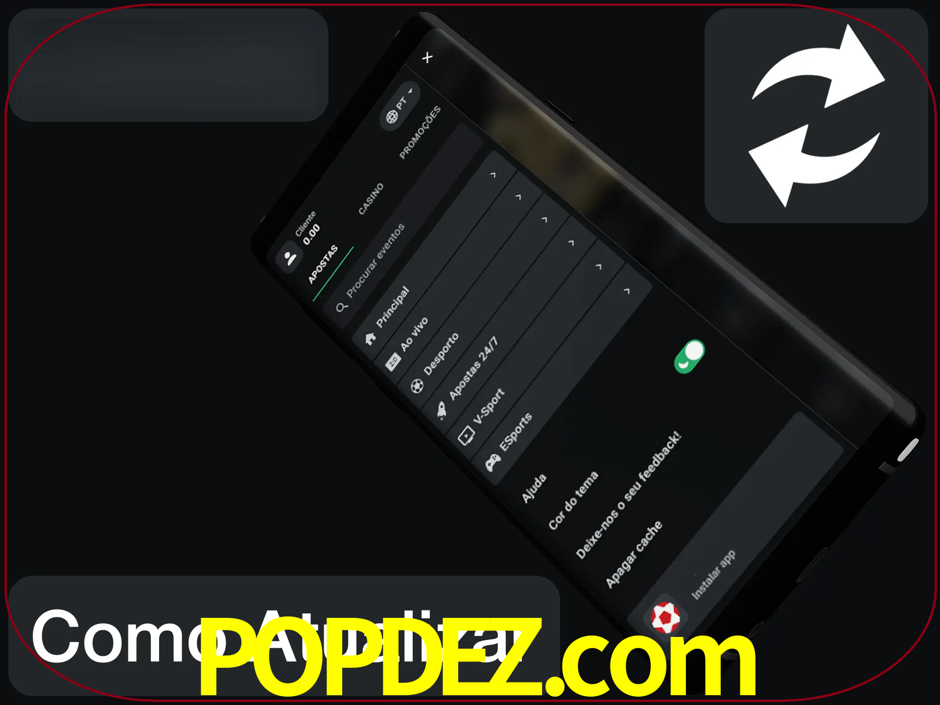 O aplicativo é atualizado automaticamente quando você faz o login.